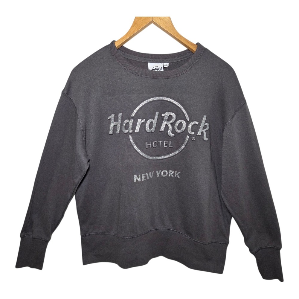 Hard Rock Hotel New York Women's Gray Glitter Logo Sweatshirt Crewneck Size S‎